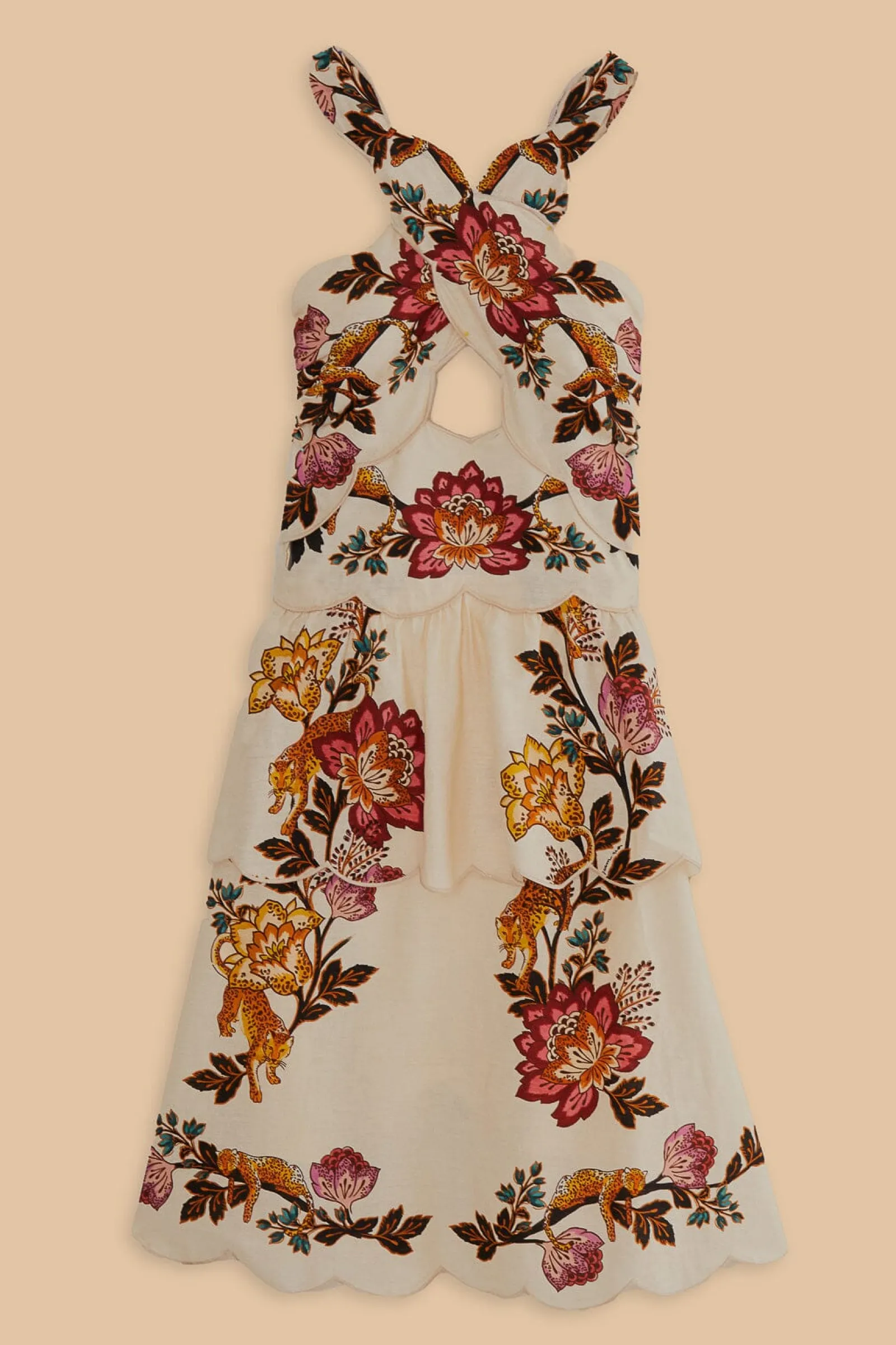 SAND LEOPARD FLOWERS CUT OUT MIDI DRESS