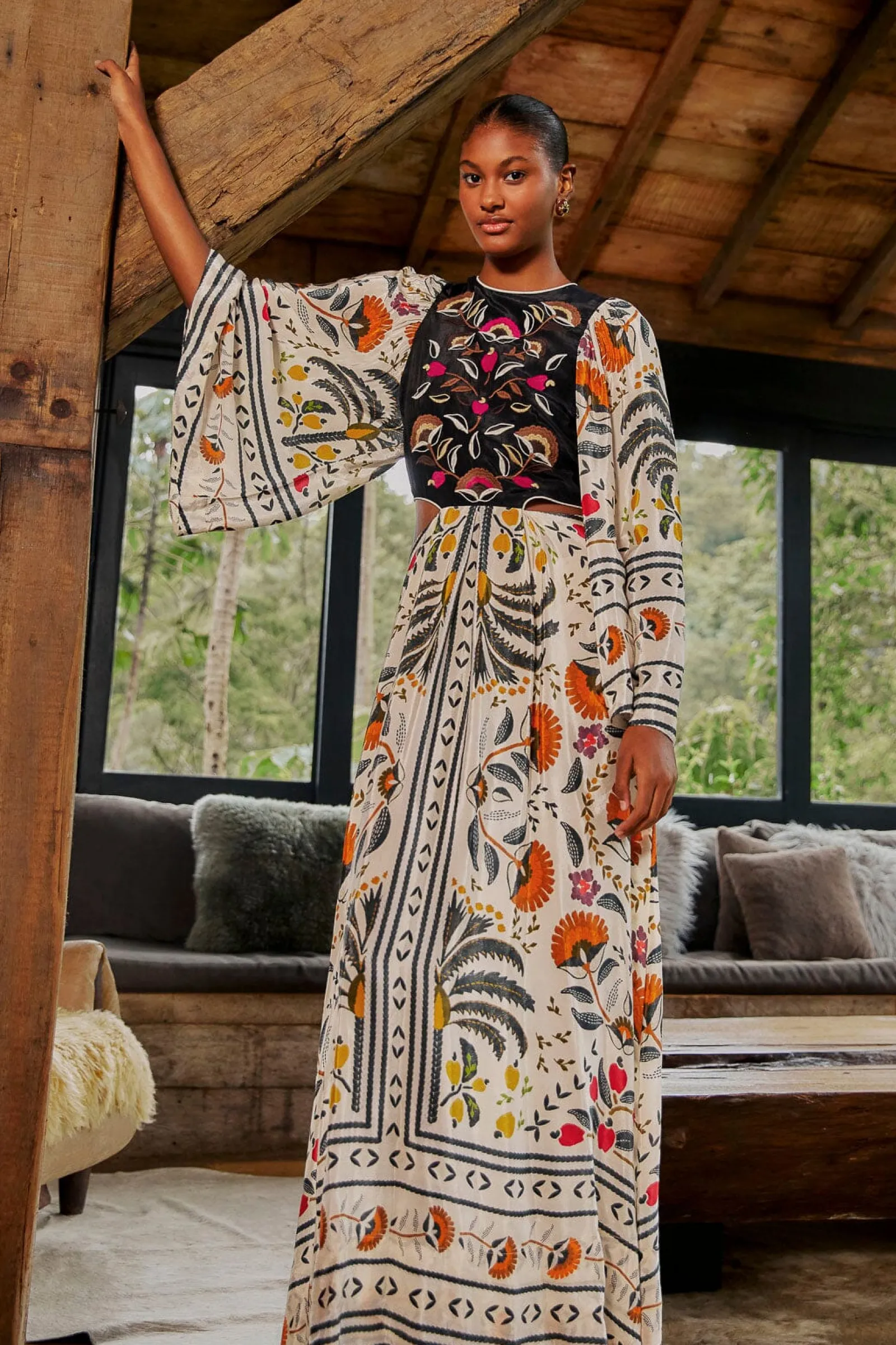 SAND PALMS PARADISE EMBROIDERED CUT OUT MIDI DRESS