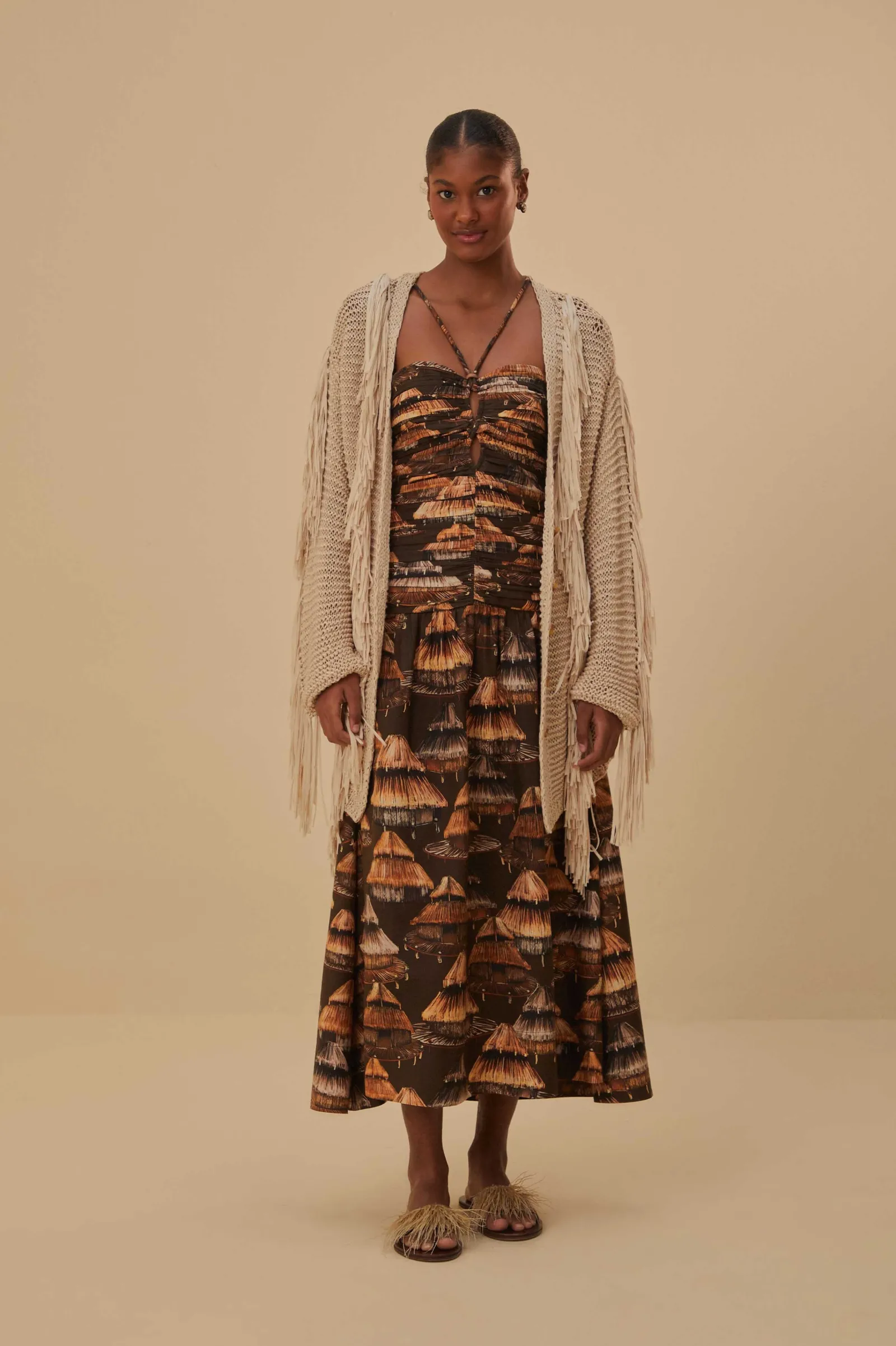  SAND STRIPES FRINGES KNIT CARDIGAN