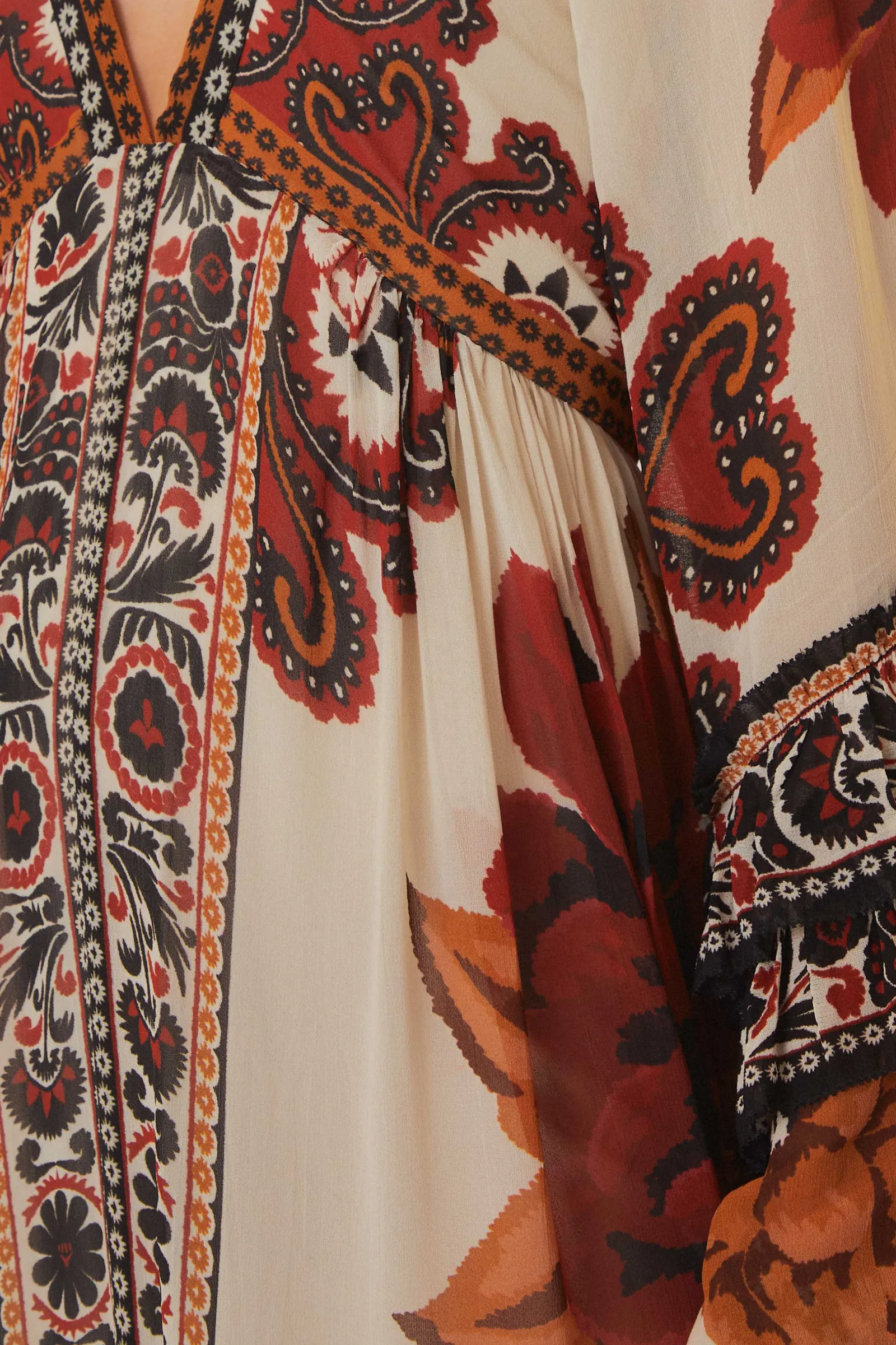 SAND WINTER TAPESTRY V NECK MAXI DRESS