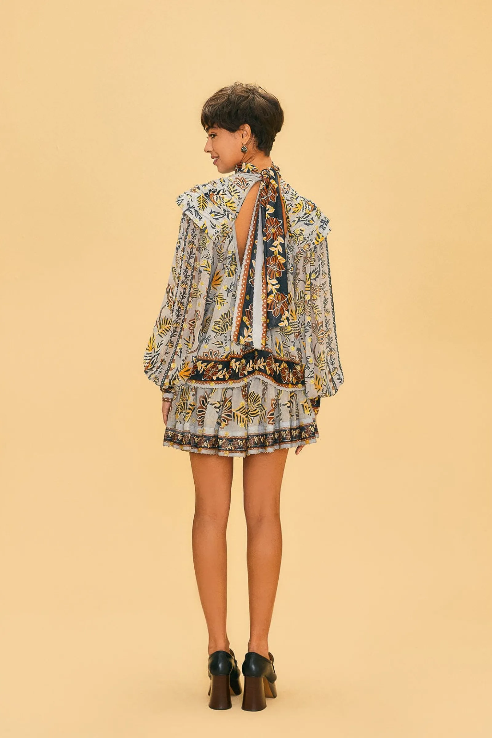 SILVER FLORAL TAPESTRY LONG SLEEVE BLOUSE