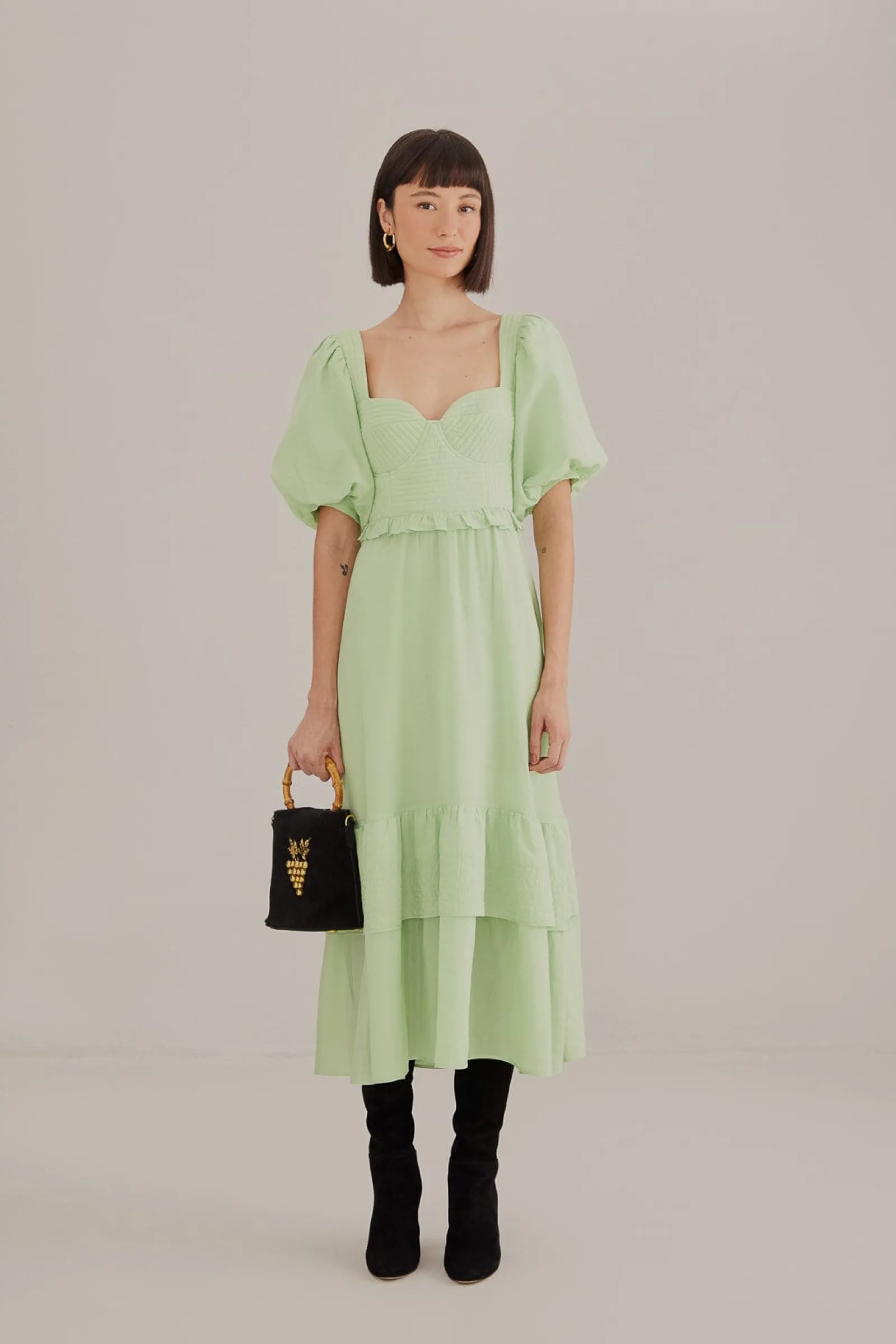  SOFT GREEN SHORT SLEEVE MIDI DRESS