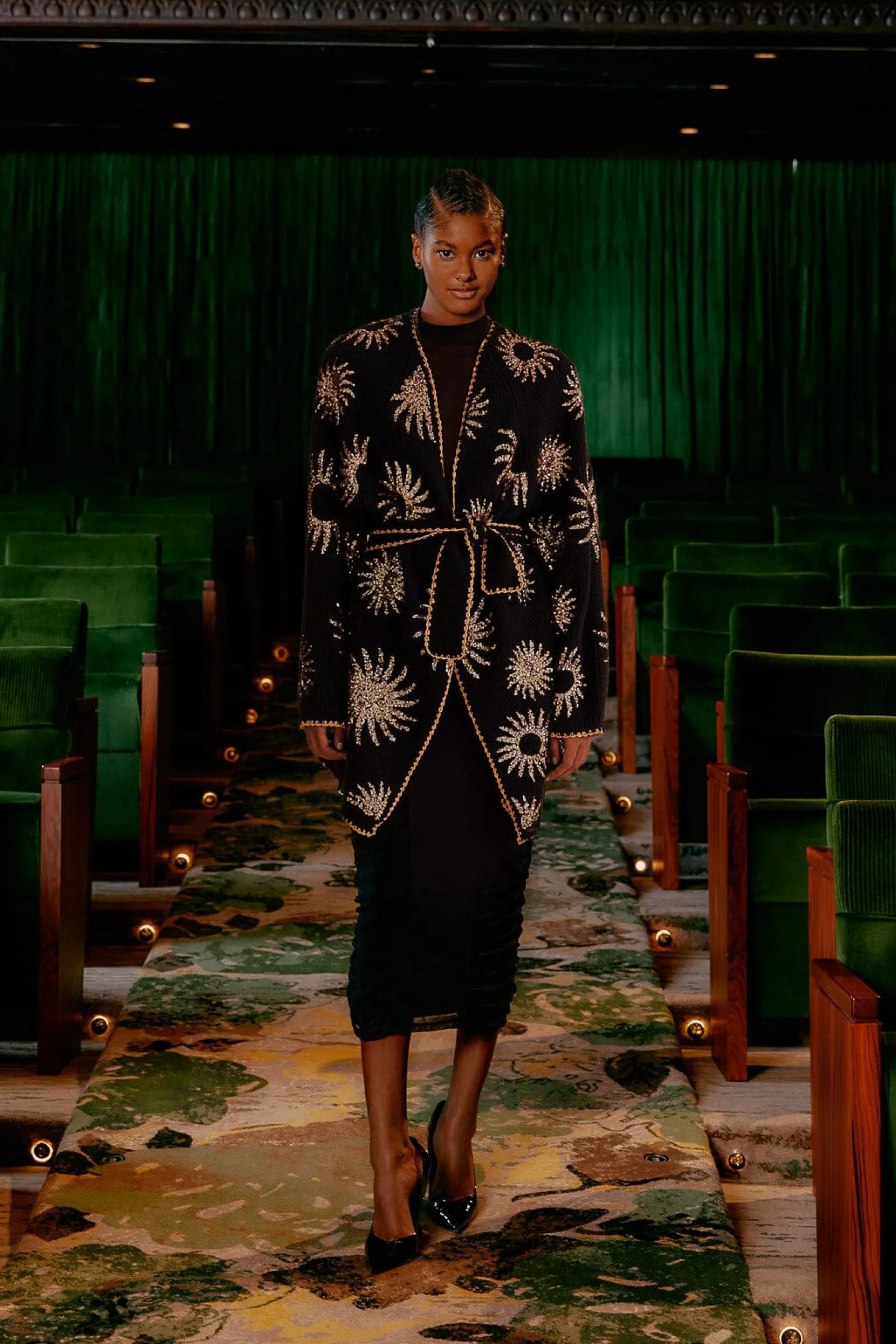 SUN SEQUIN EMBROIDERED KNIT CARDIGAN