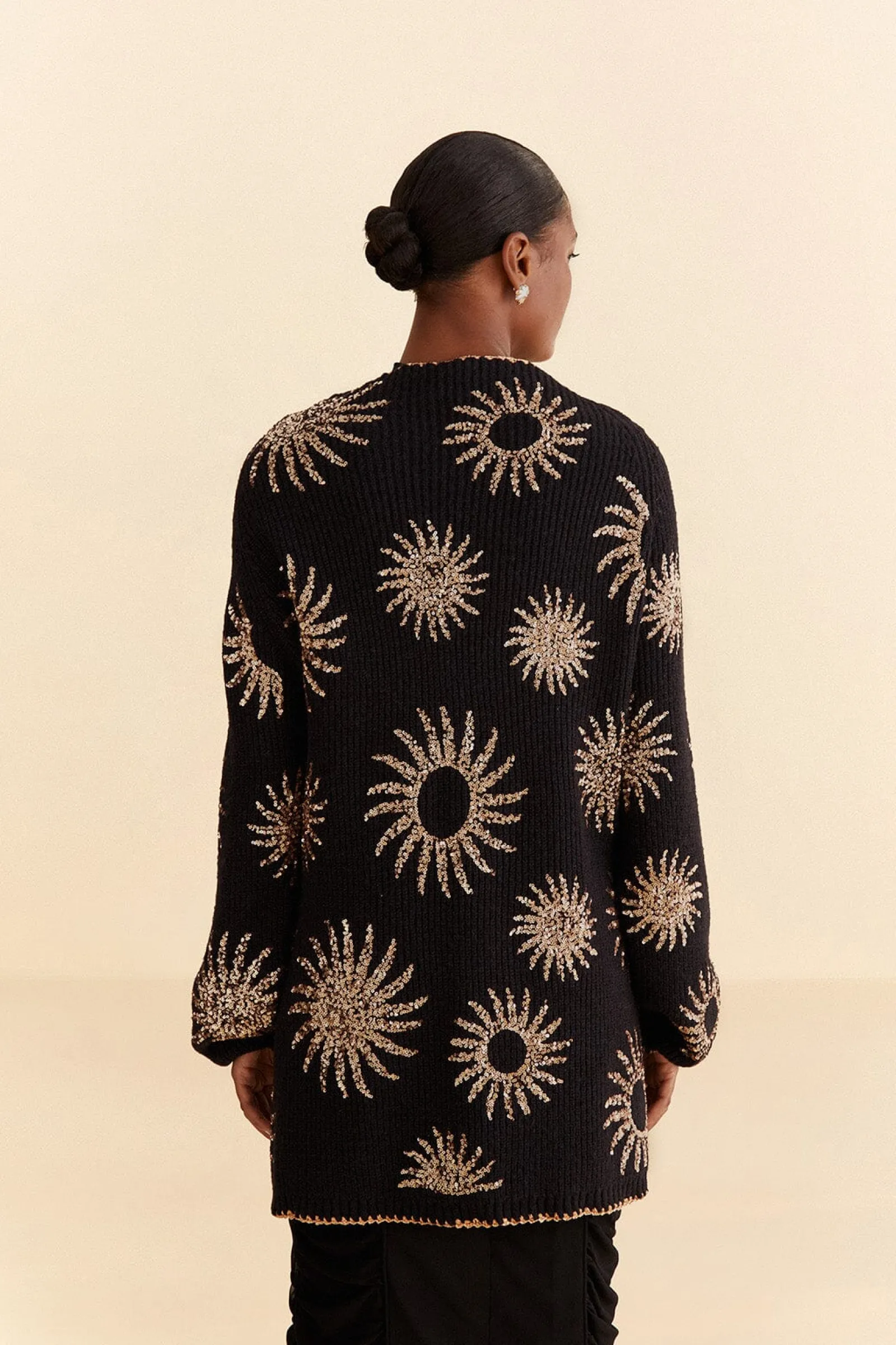 SUN SEQUIN EMBROIDERED KNIT CARDIGAN