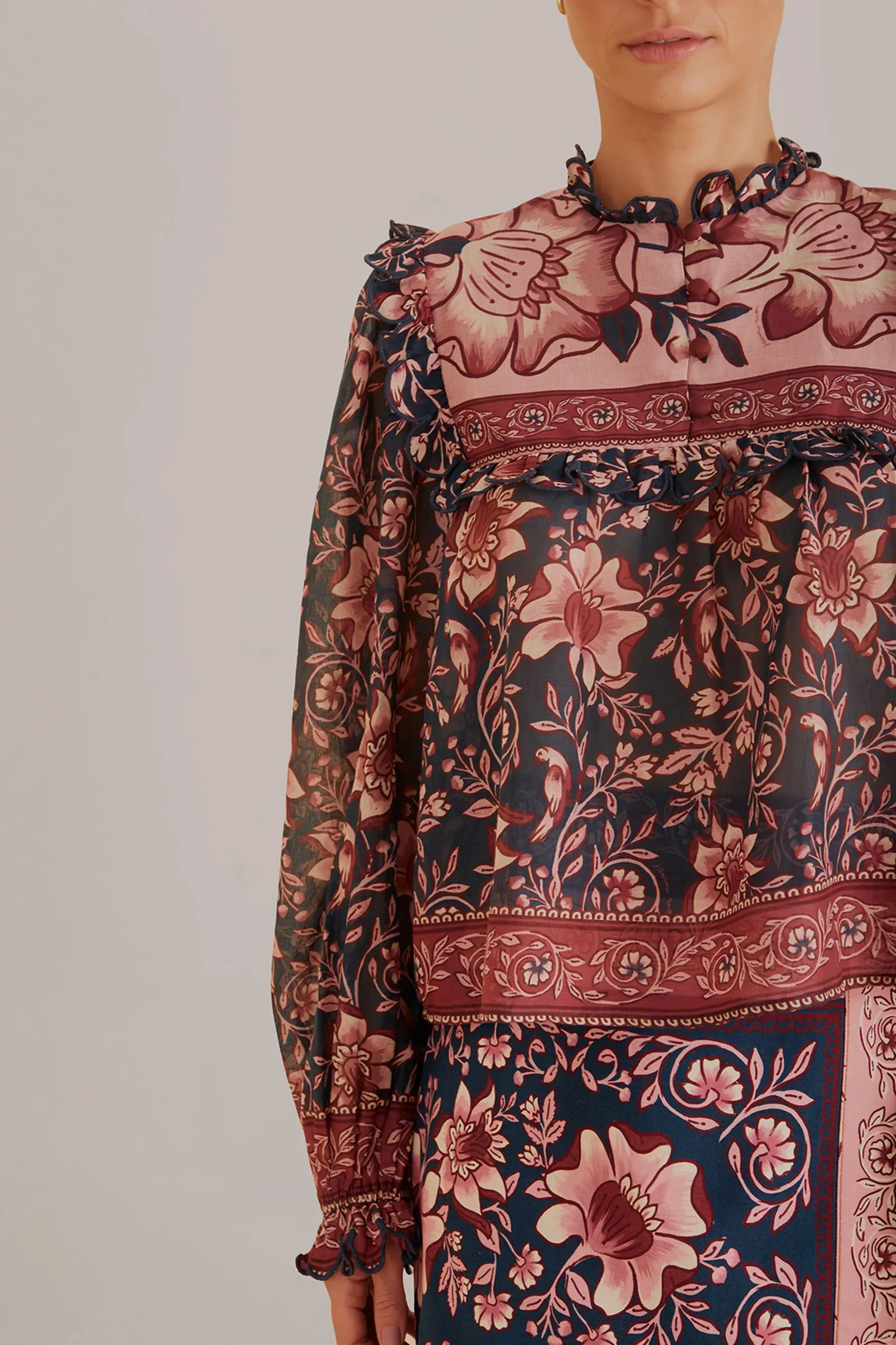 TEAL AINIKA CHARM LONG SLEEVE BLOUSE