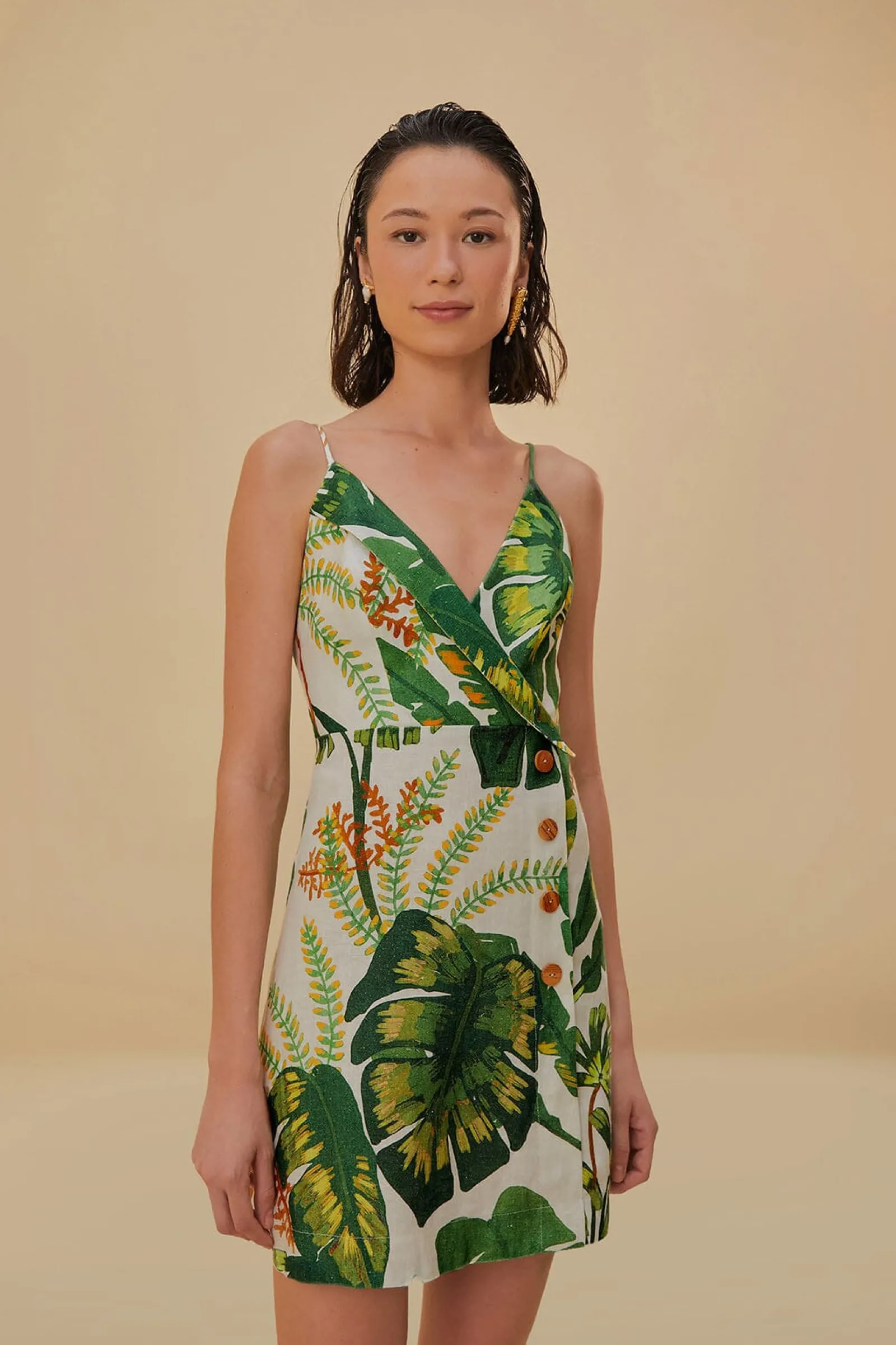  TROPICAL FOREST OFF-WHITE MINI DRESS