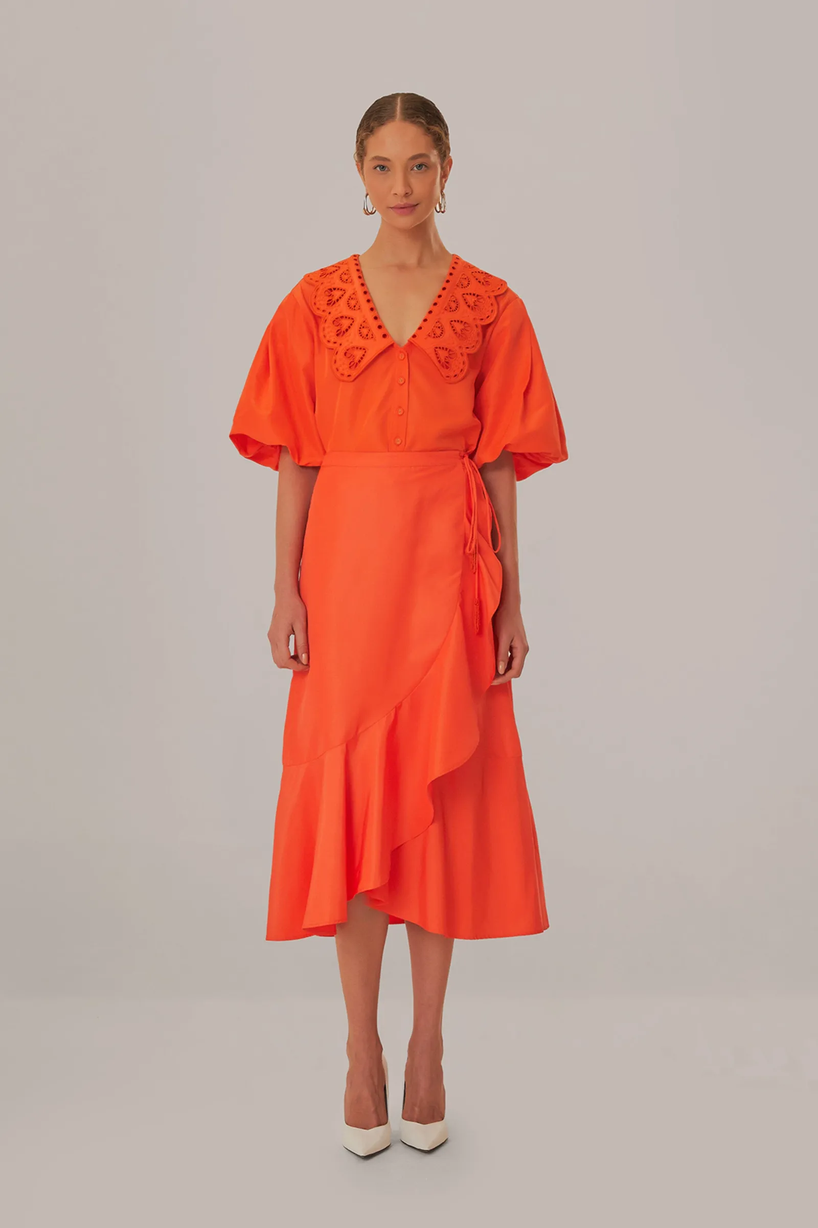  VIVID ORANGE MIDI SKIRT