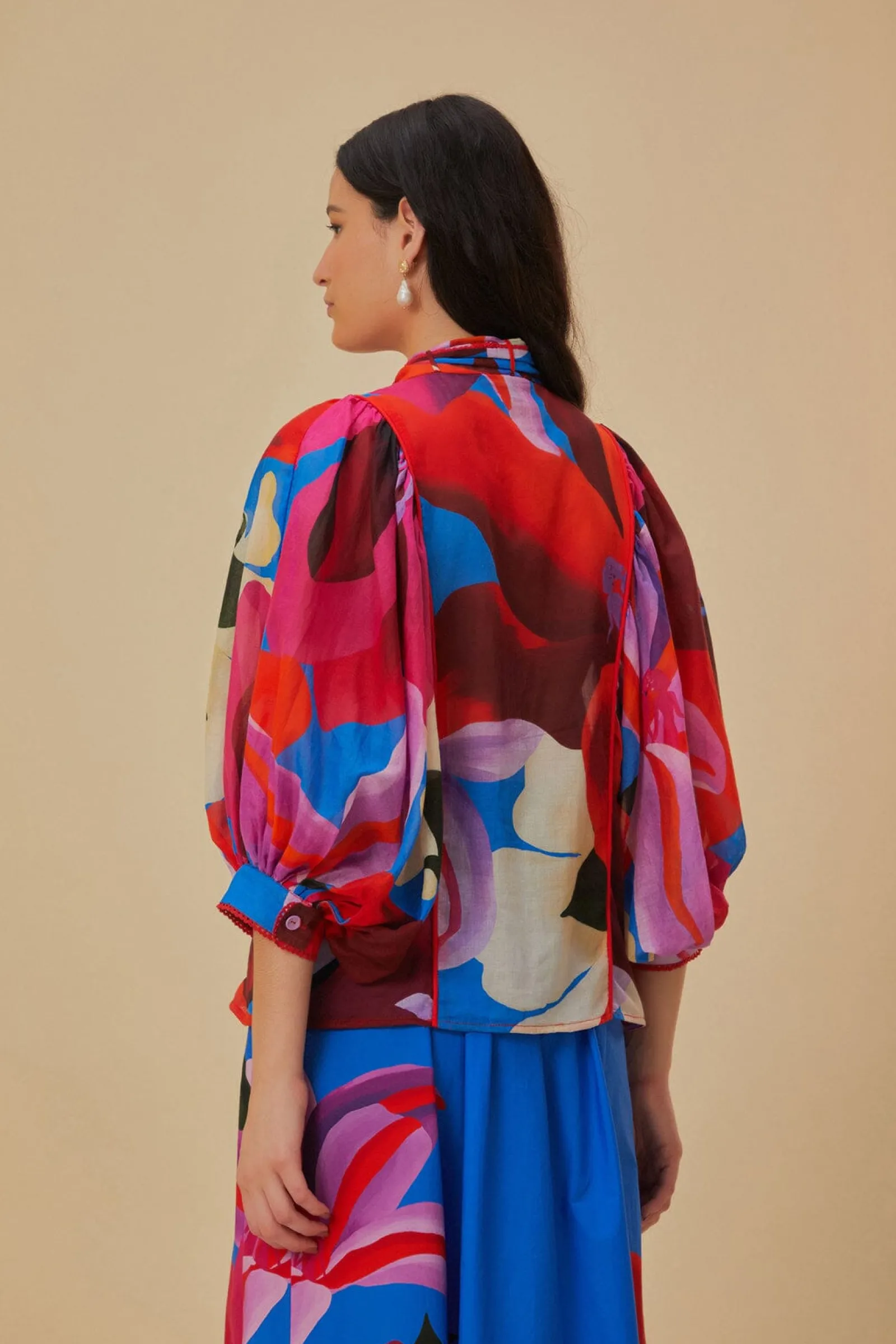  WATERCOLOR FLORAL BLUE LONG SLEEVE BLOUSE