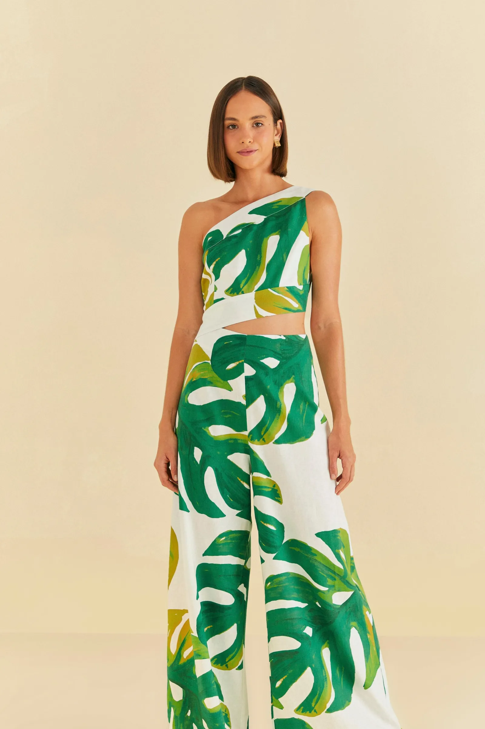 WHITE MONSTERA ONE SHOULDER JUMPSUIT