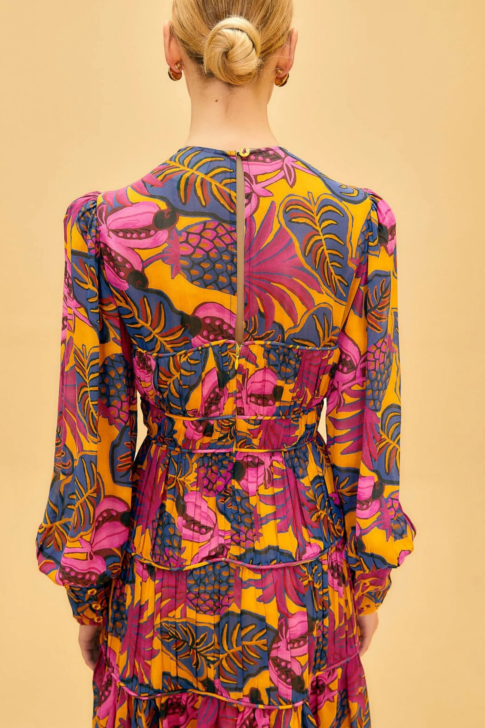 YELLOW FRUIT DREAM LONG SLEEVE MINI DRESS