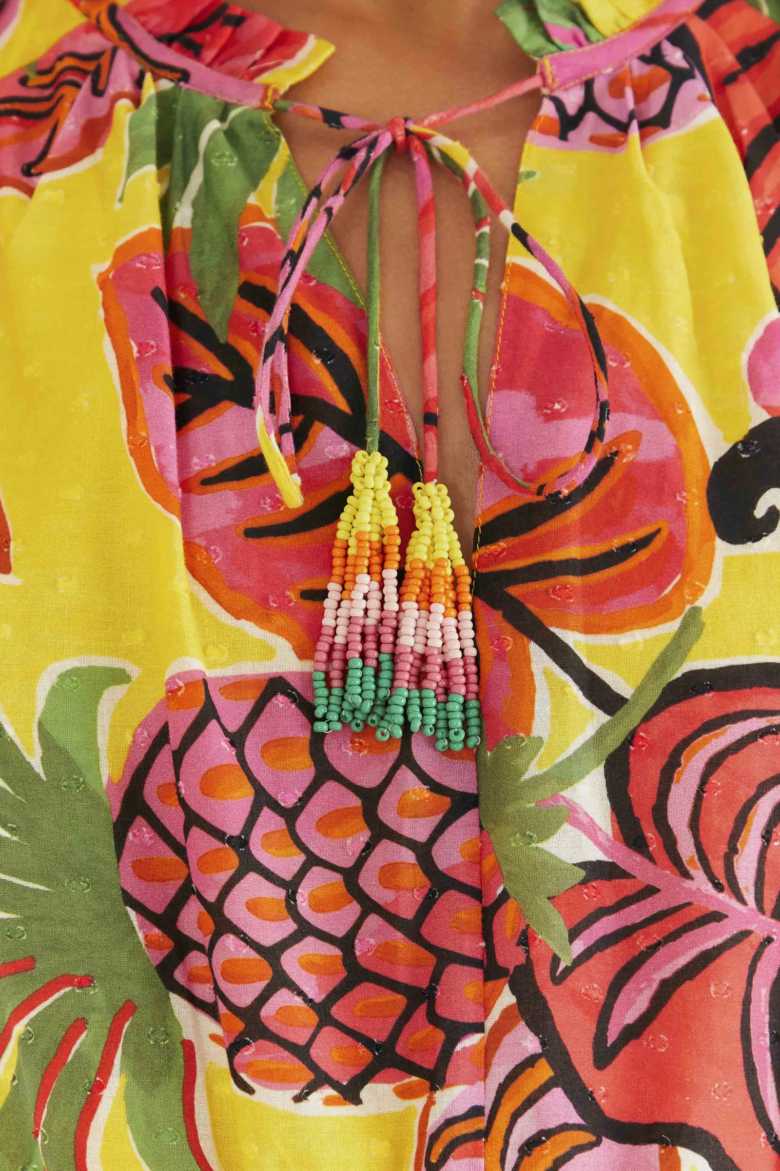 YELLOW FRUIT DREAM RUFFLE MINI DRESS