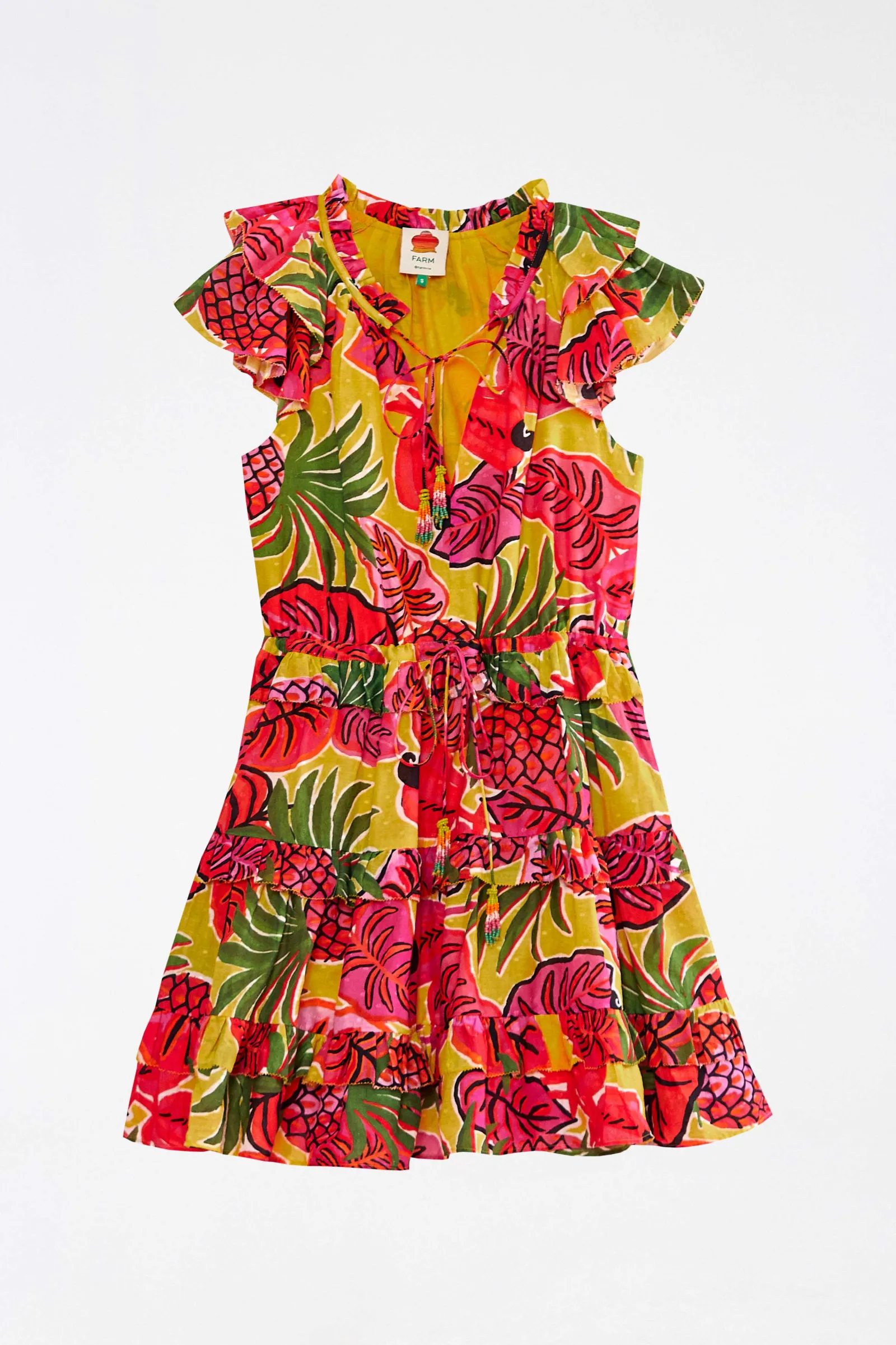 YELLOW FRUIT DREAM RUFFLE MINI DRESS