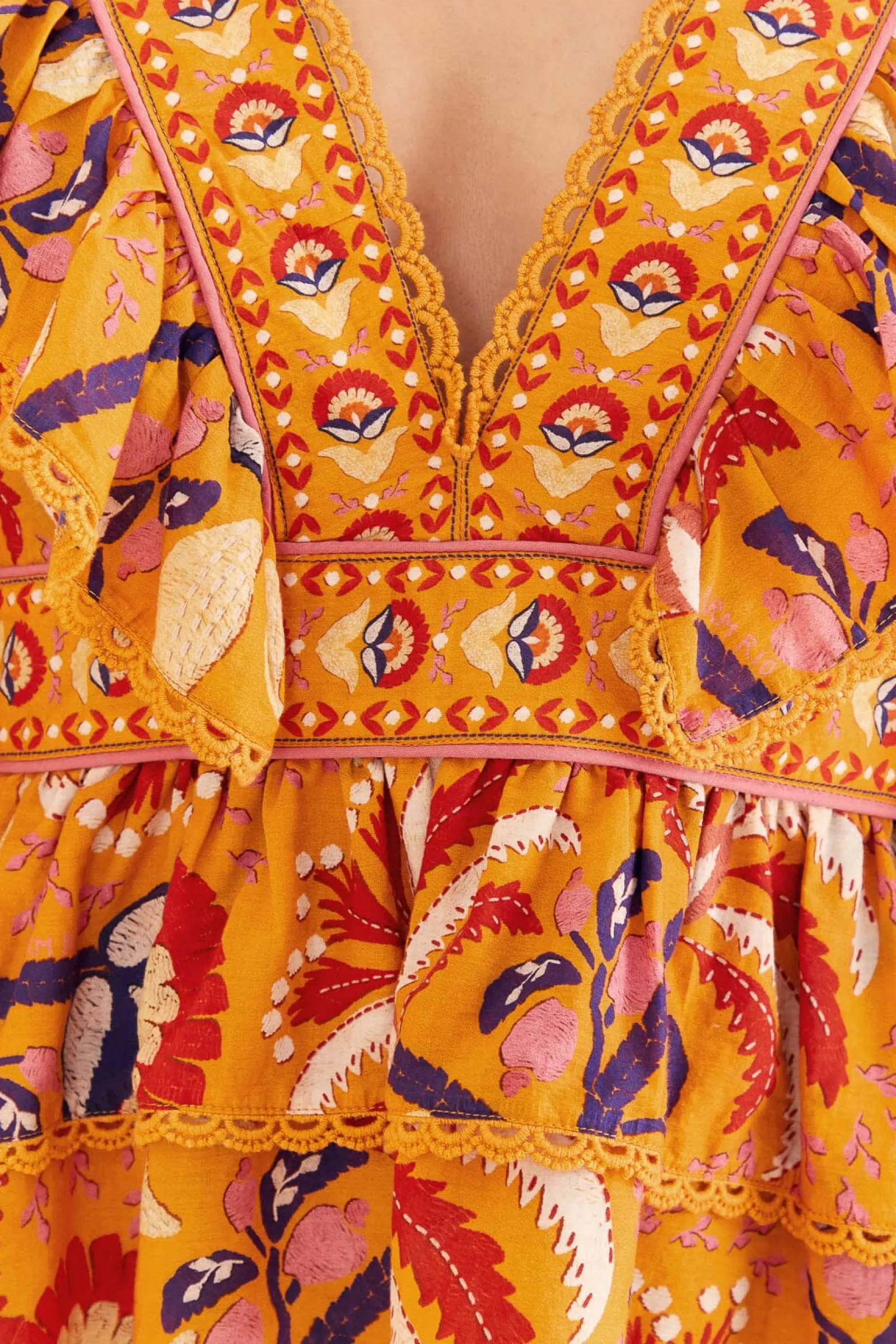 YELLOW PALMS PARTY RUFFLE BLOUSE