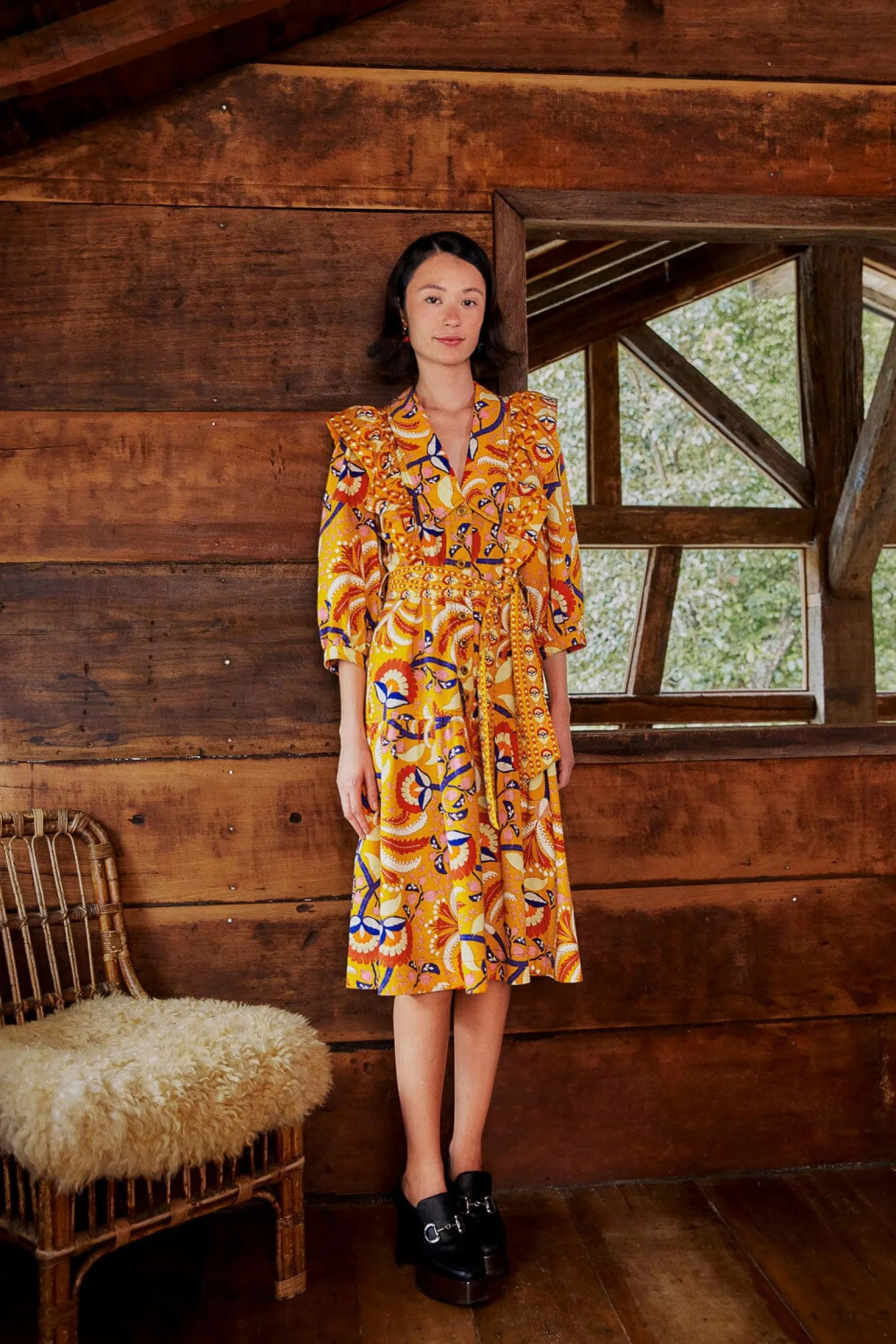 YELLOW PALMS PARTY MIDI DRESS