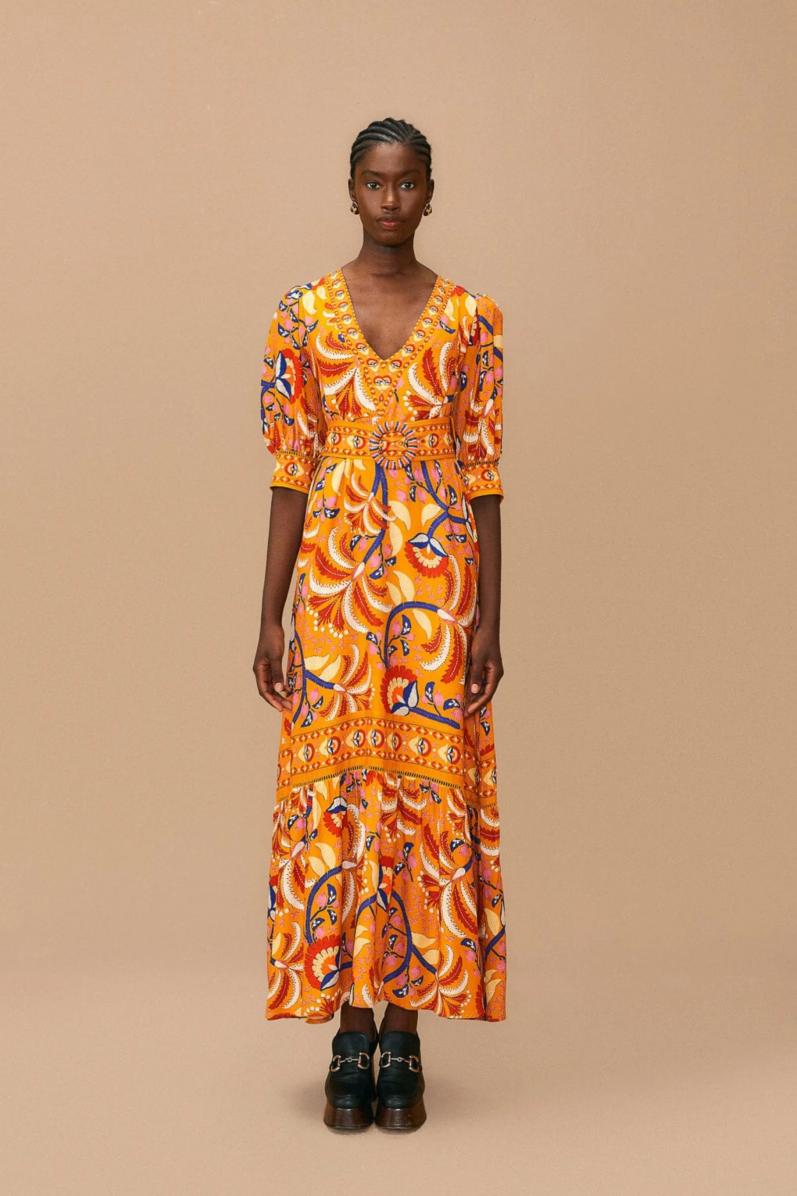  YELLOW PALMS PARTY SHORT SLEEVE MAXI DRESS