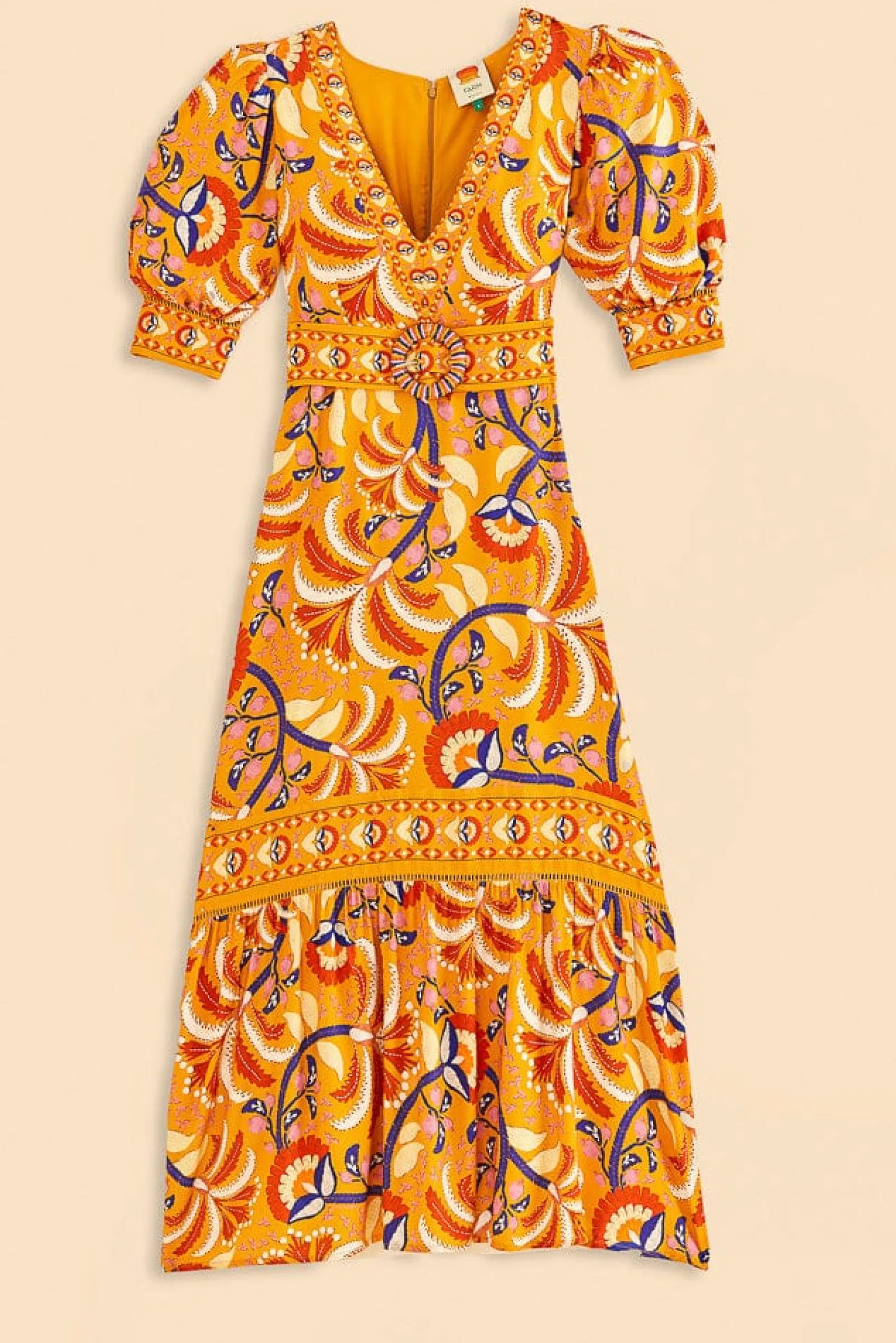 YELLOW PALMS PARTY SHORT SLEEVE MAXI DRESS