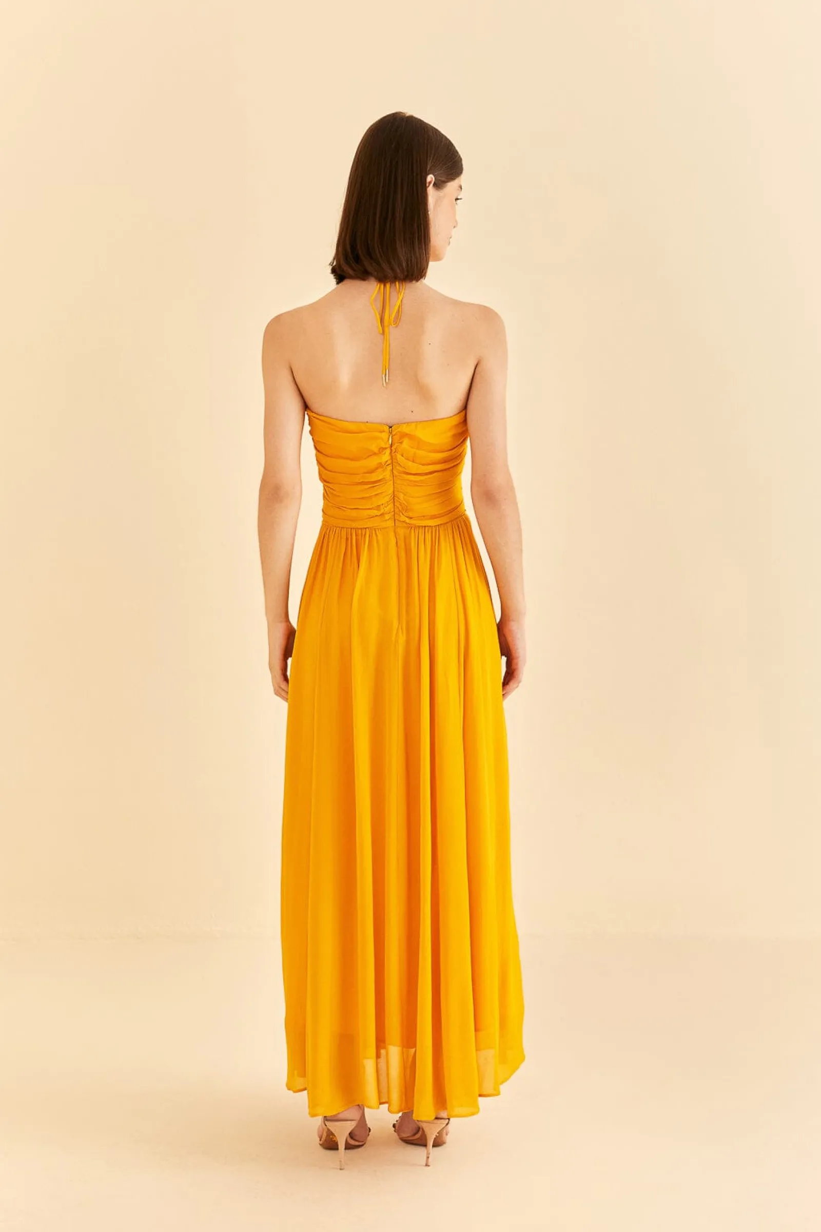 YELLOW SLEEVELESS MAXI DRESS WITH SUN BUCKLE