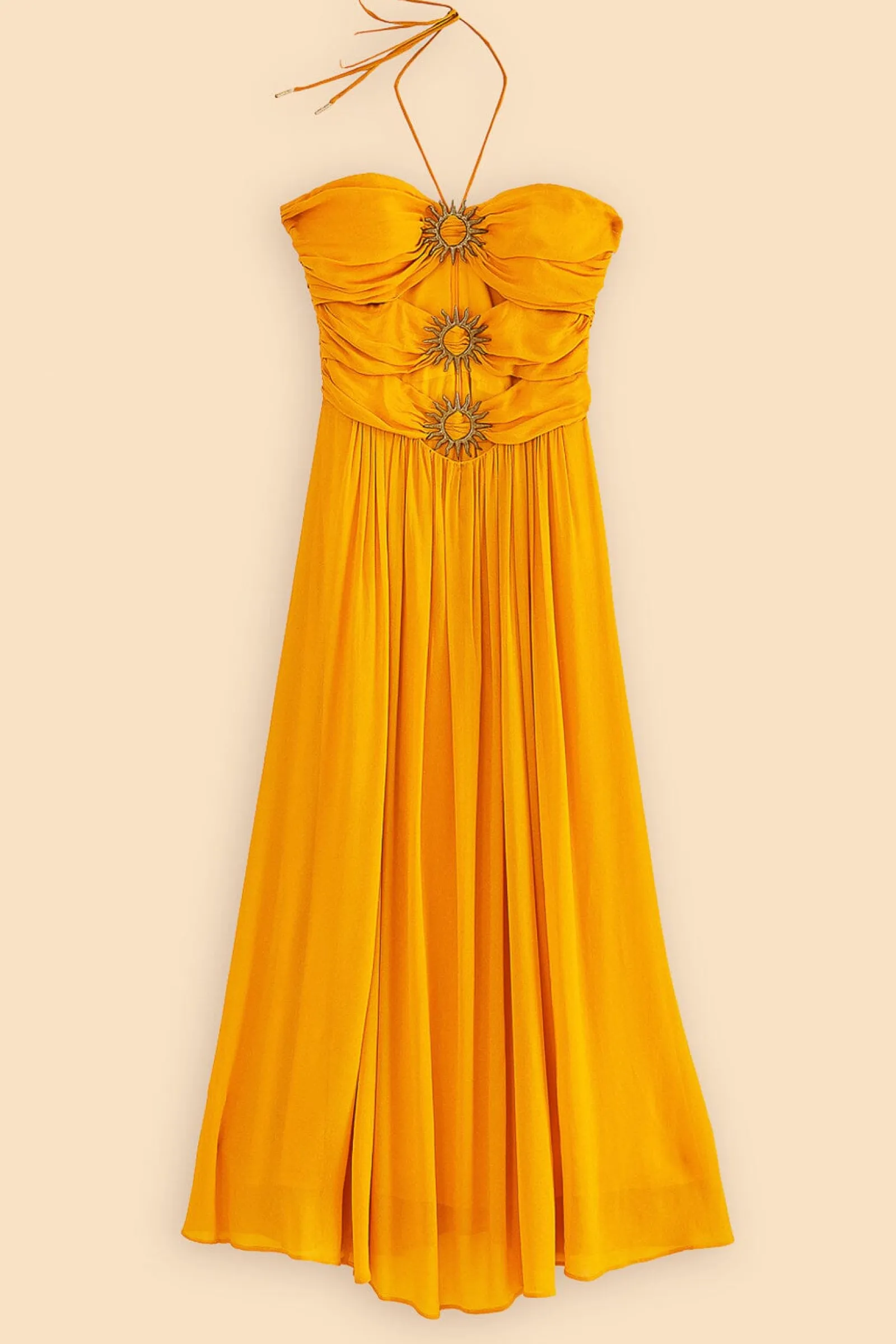 YELLOW SLEEVELESS MAXI DRESS WITH SUN BUCKLE